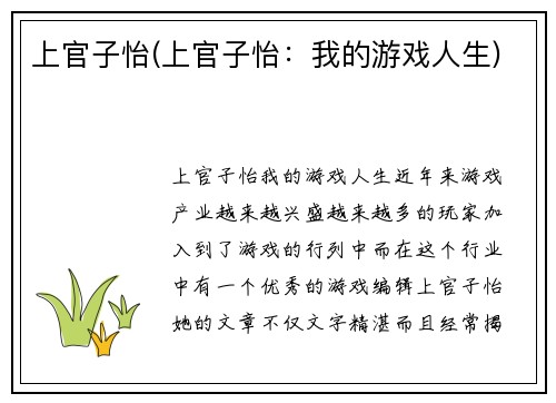 上官子怡(上官子怡：我的游戏人生)